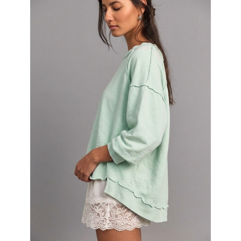 Free People FP Movement Mint Green Pippa Slouchy Crewneck Sweatshirt M/L Coastal